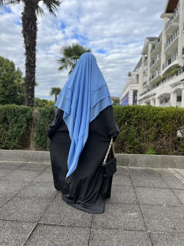 Khimar Mousseline triples voiles BLEU-CLAIR