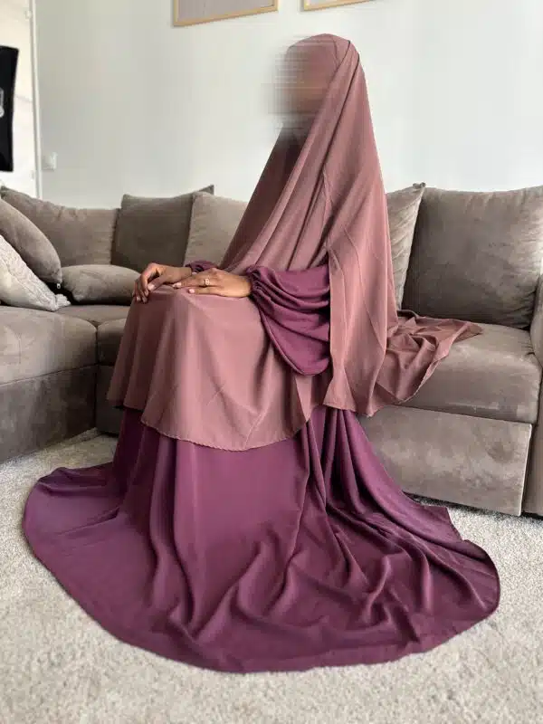 Maxi Khimar fendu en soie de medine, couleur parme