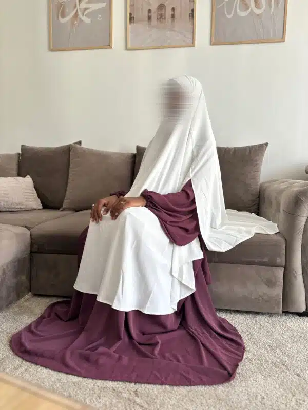 Maxi Khimar fendu en soie de medine, couleur blanc