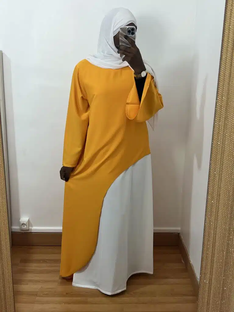 Abaya HALIMA jaune-Moutarde