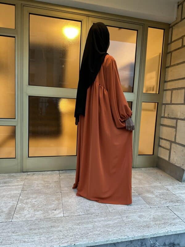 Abaya BAYO soie de medine manches bouffantes, couleur orange