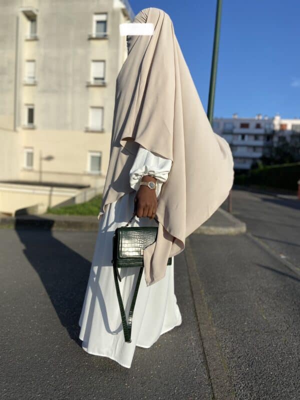 Abaya BAYO soie de medine manches bouffantes, couleur blanc