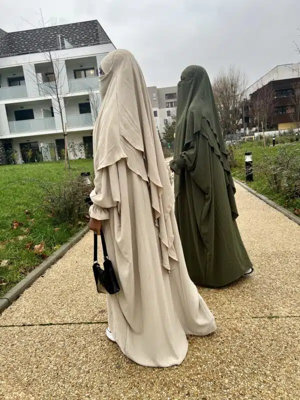 Ensemble Abaya Manches froissées +Khimar doubles voiles