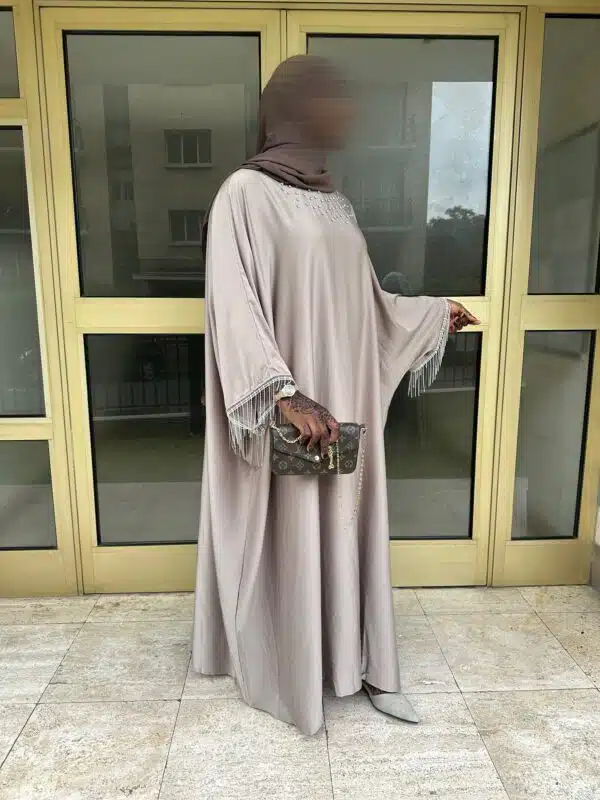 Abaya diams satin, couleur taupe