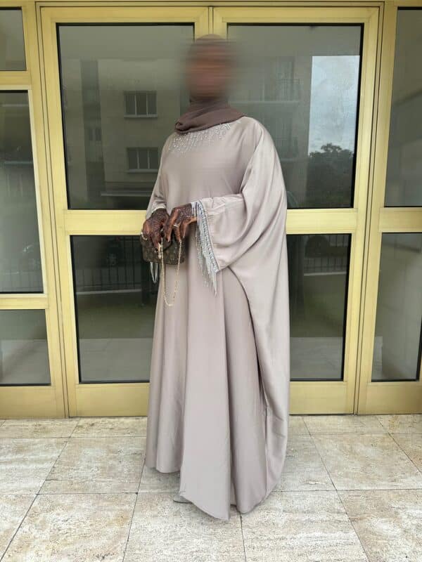 Abaya diams satin, couleur taupe