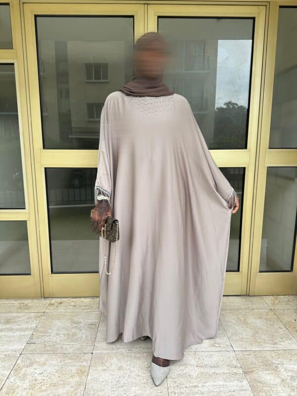 Abaya diams satin, couleur taupe