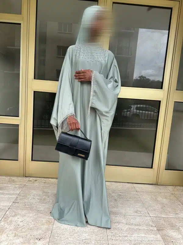 Abaya diams satin, couleur vert d'eau