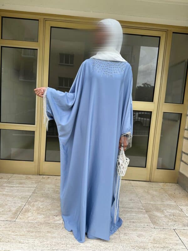 Abaya diams satin, couleur bleu jeans