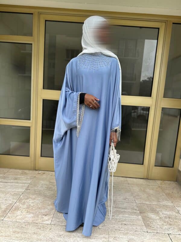 Abaya diams satin, couleur bleu jeans