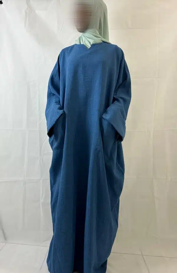 Abaya LÉNA Tissu Effet Lin, couleur bleu jeans