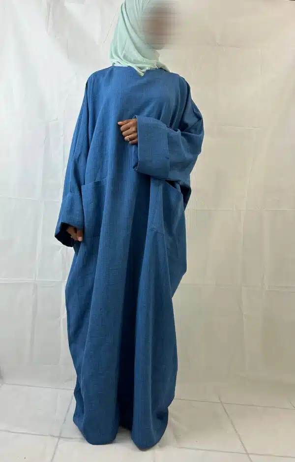 Abaya LÉNA Tissu Effet Lin, couleur bleu jeans