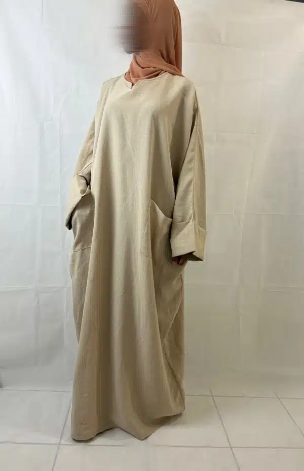 Abaya LÉNA Tissu Effet Lin, couleur beige