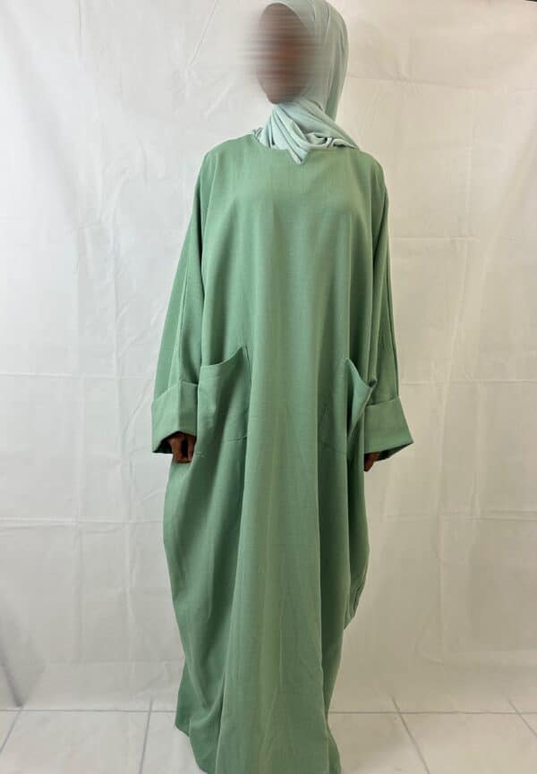 Abaya LÉNA Tissu Effet Lin, couleur vert pomme