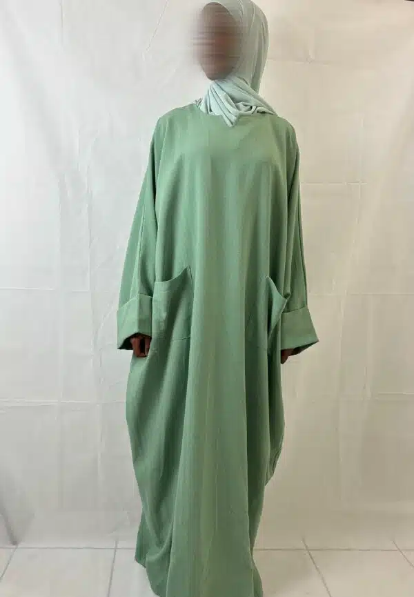 Abaya LÉNA Tissu Effet Lin, couleur vert pomme