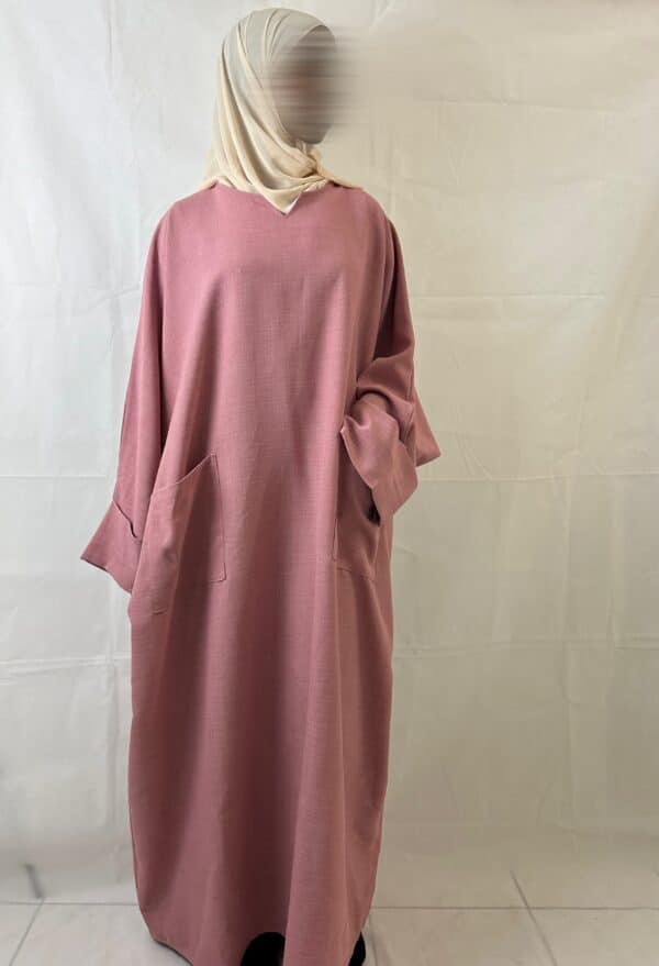 Abaya LÉNA Tissu Effet Lin, couleur rose