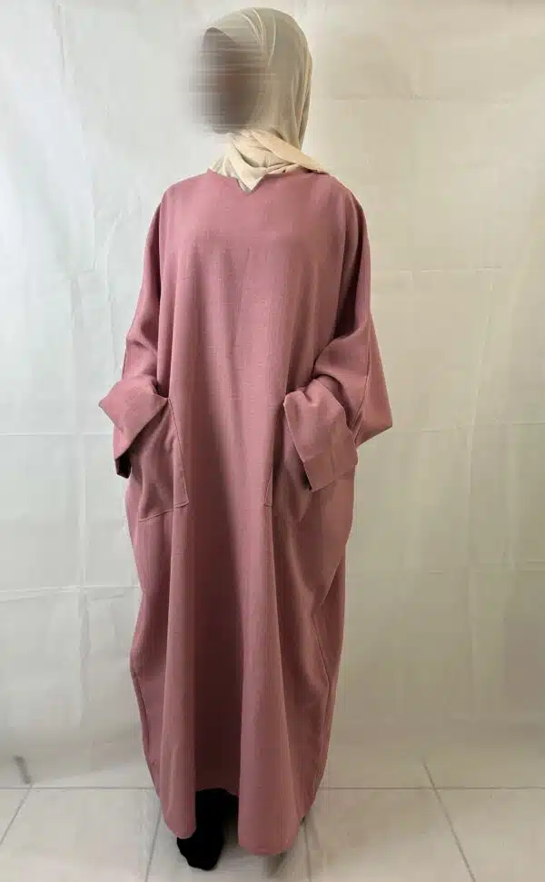 Abaya LÉNA Tissu Effet Lin, couleur rose