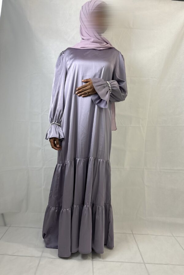 Abaya PERLE en satin premium, couleur lila