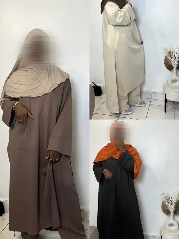 ensemble shayma, composé d'un pantalon large et d'une tunique longue et ample. Avec 2 poches à l'avant.