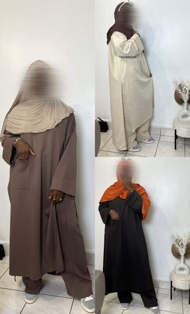 ensemble shayma, composé d'un pantalon large et d'une tunique longue et ample. Avec 2 poches à l'avant.