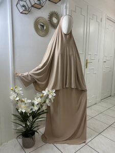 Abaya pour prière en jersey 2 pièces, couvrante et facile à enfiler