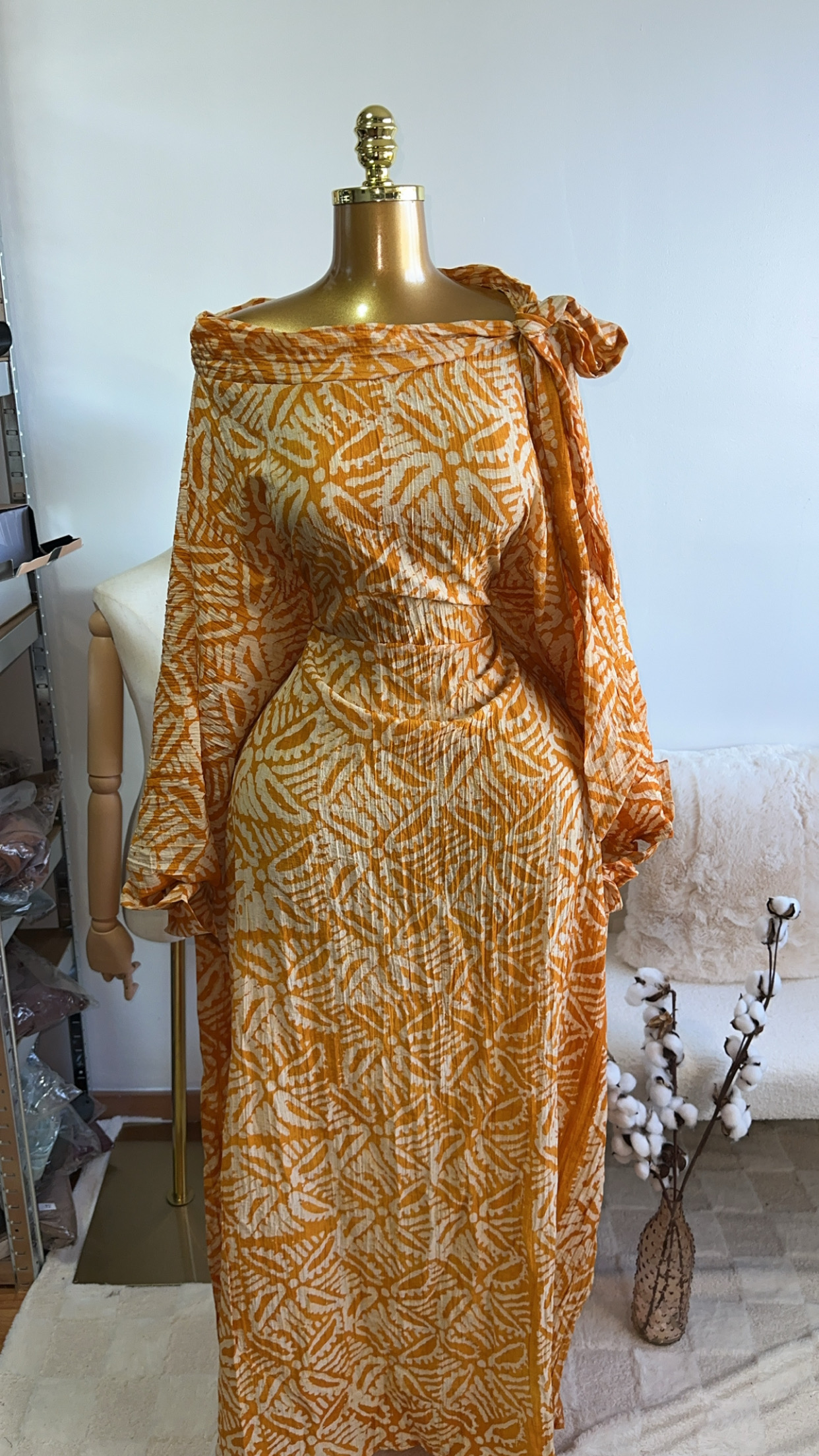 Robe longue à motifs tissu Adiré – Image 11