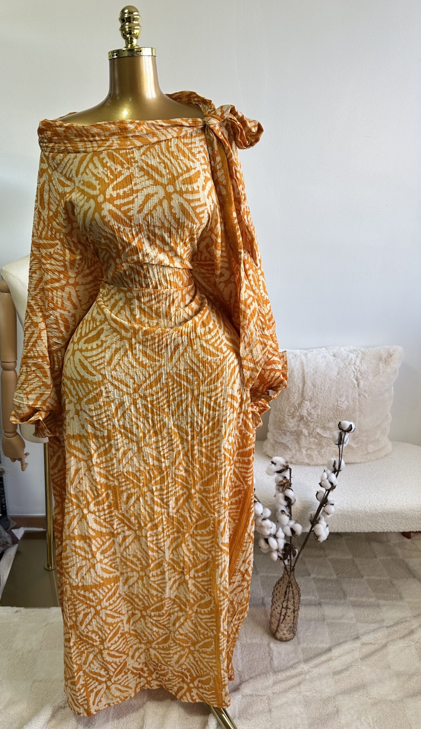 Robe longue à motifs tissu Adiré – Image 10