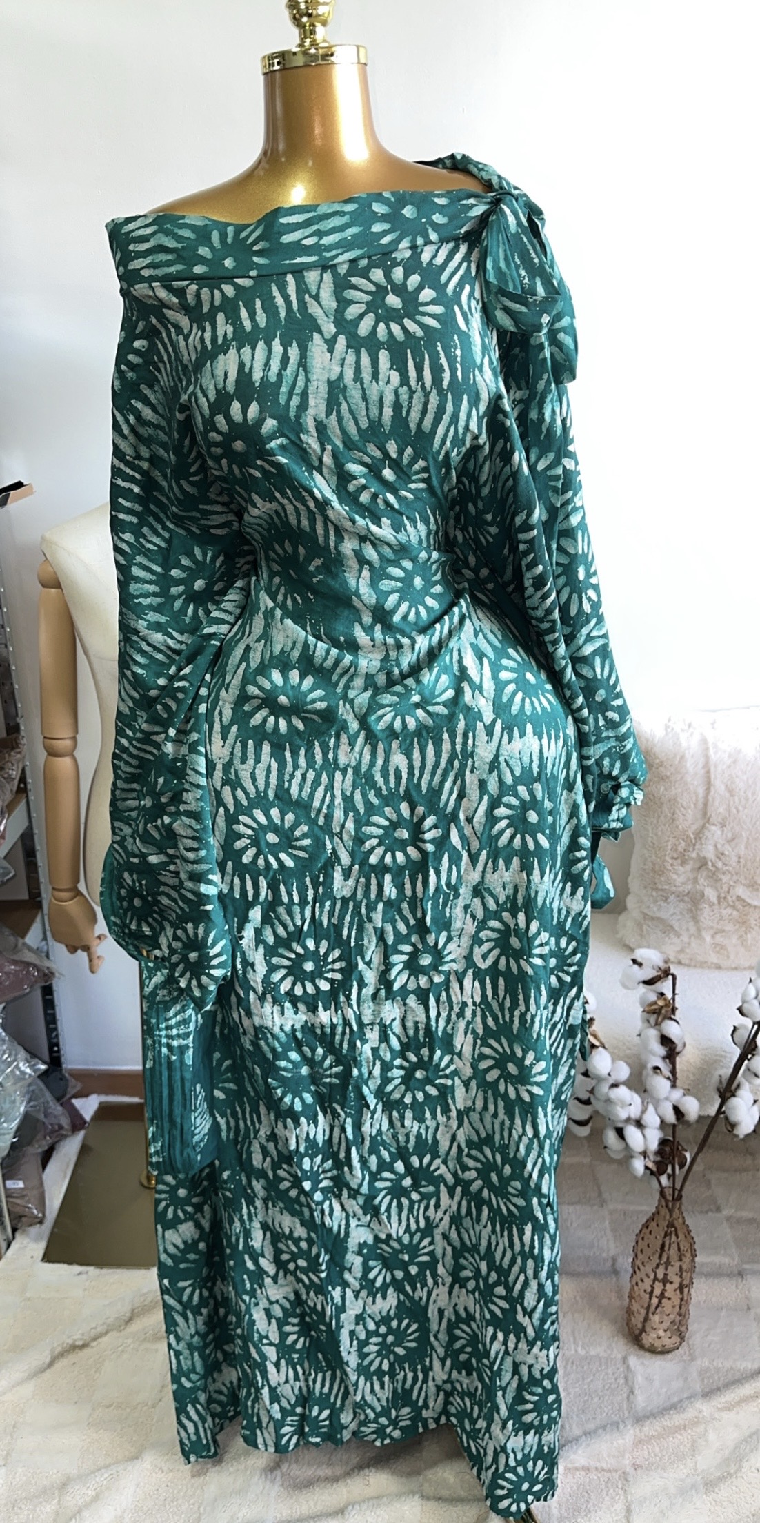 Robe longue à motifs tissu Adiré – Image 8