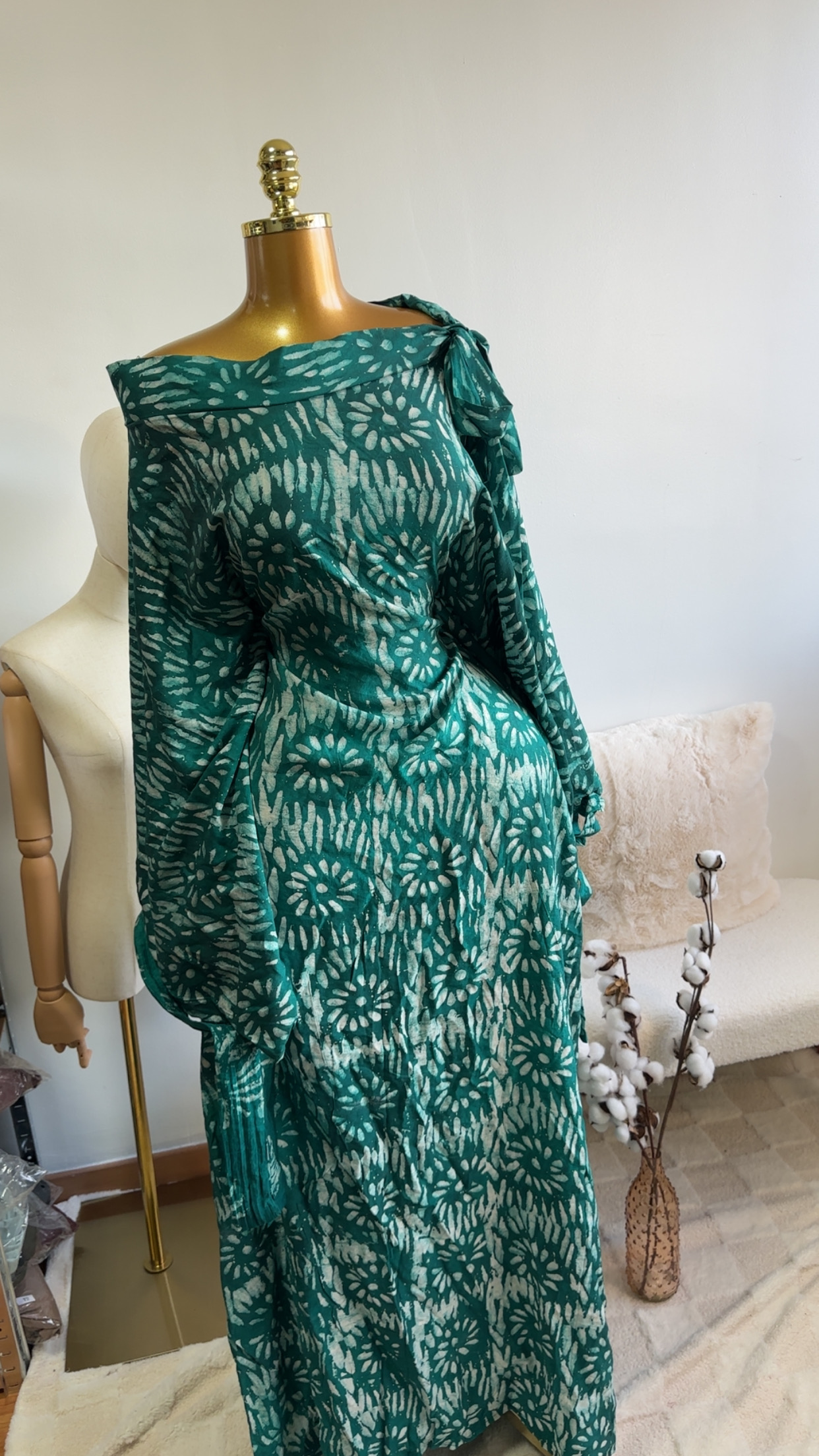 Robe longue à motifs tissu Adiré – Image 6
